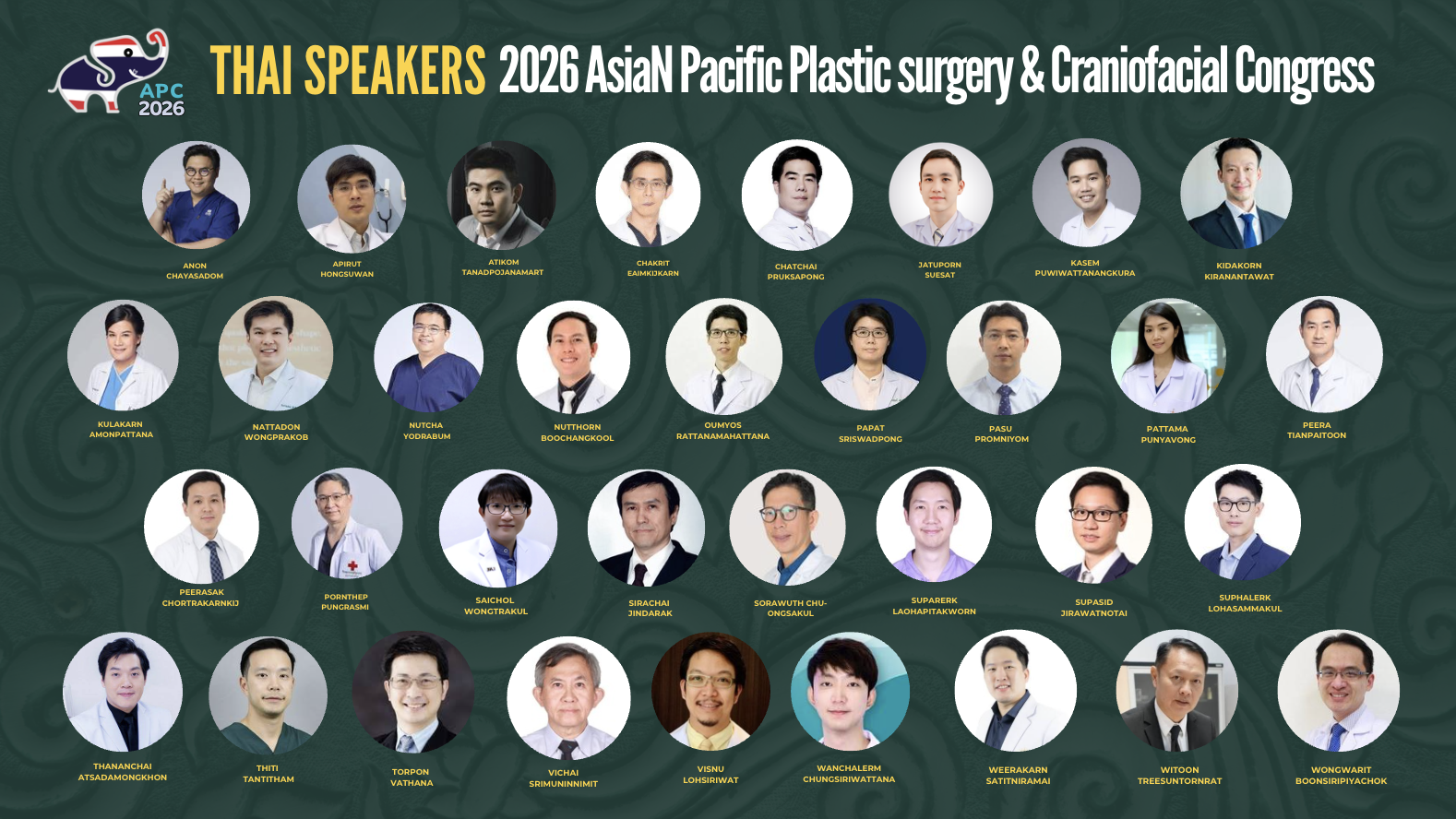 Thai Speakers — 2026 Asian Pacific Plastic surgery & Craniofacial Congress
